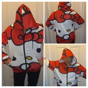 Red, White & Black HELLO KITTY Hooded Zipup
